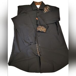 Black Button-Up Tom Baine Holloween Collection  Shirt with Skull Cuffs  Large